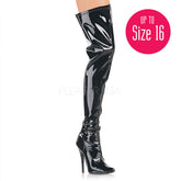Devious,DEVIOUS DOMINA-3000 Black Stretch Pat Thigh High Boots - Shoecup.com